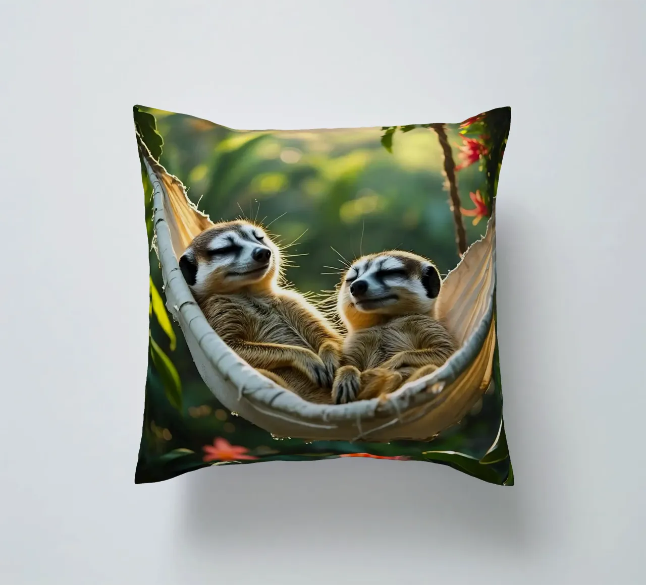 🌿🌺 Meerkats | Insieme in modalità relax (2) cuscino da Trinkets NL Design Studio