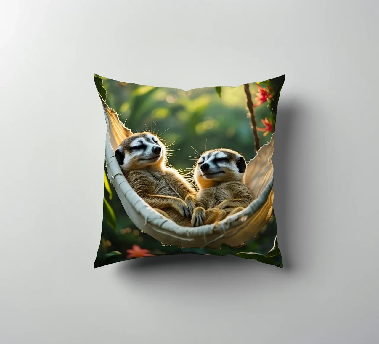 🌿🌺 Meerkats | Insieme in modalità relax (2) cuscino da Trinkets NL Design Studio