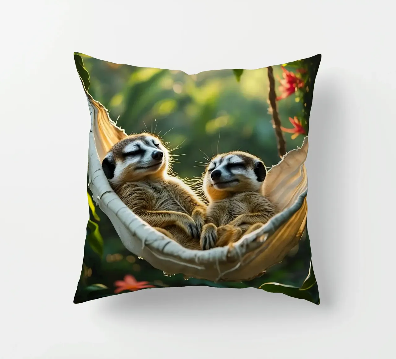 🌿🌺 Meerkats | Insieme in modalità relax (2) cuscino da Trinkets NL Design Studio