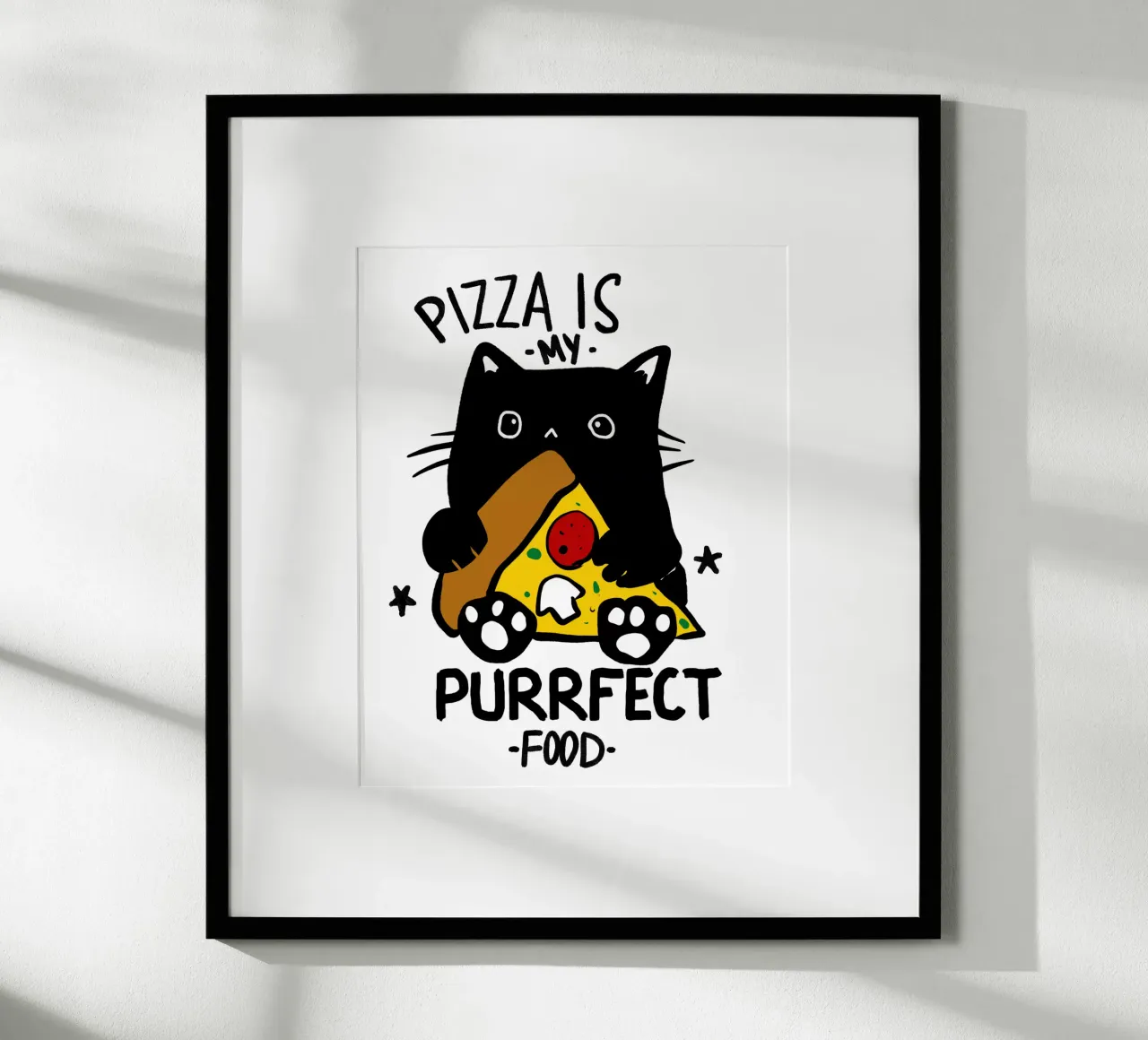Pizza is my purrfect food poster con telaio in legno da edsonramosart