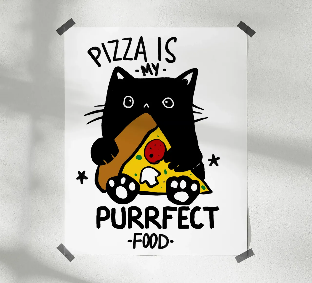 Pizza is my purrfect food poster con telaio in legno da edsonramosart