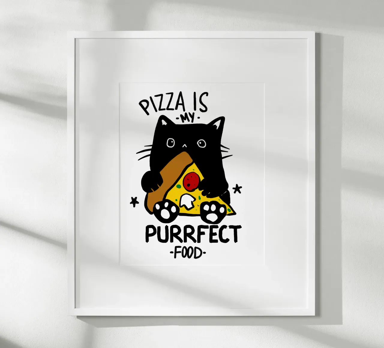 Pizza is my purrfect food poster con telaio in legno da edsonramosart