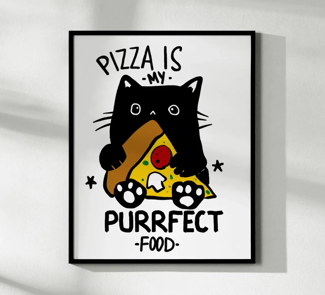 Pizza is my purrfect food poster con telaio in legno da edsonramosart