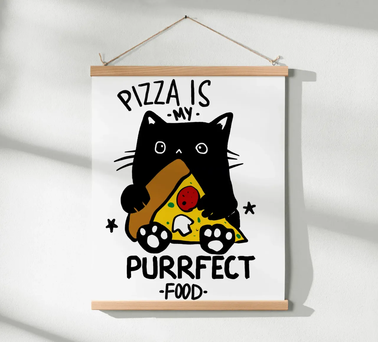 Pizza is my purrfect food poster con telaio in legno da edsonramosart