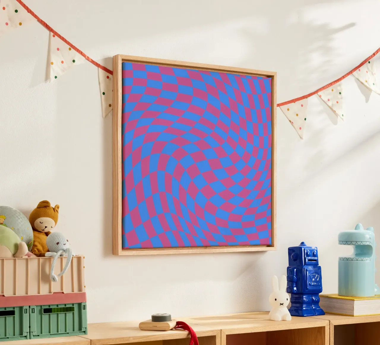 Golvende checker 05 canvas met Baklijst van Little Dean