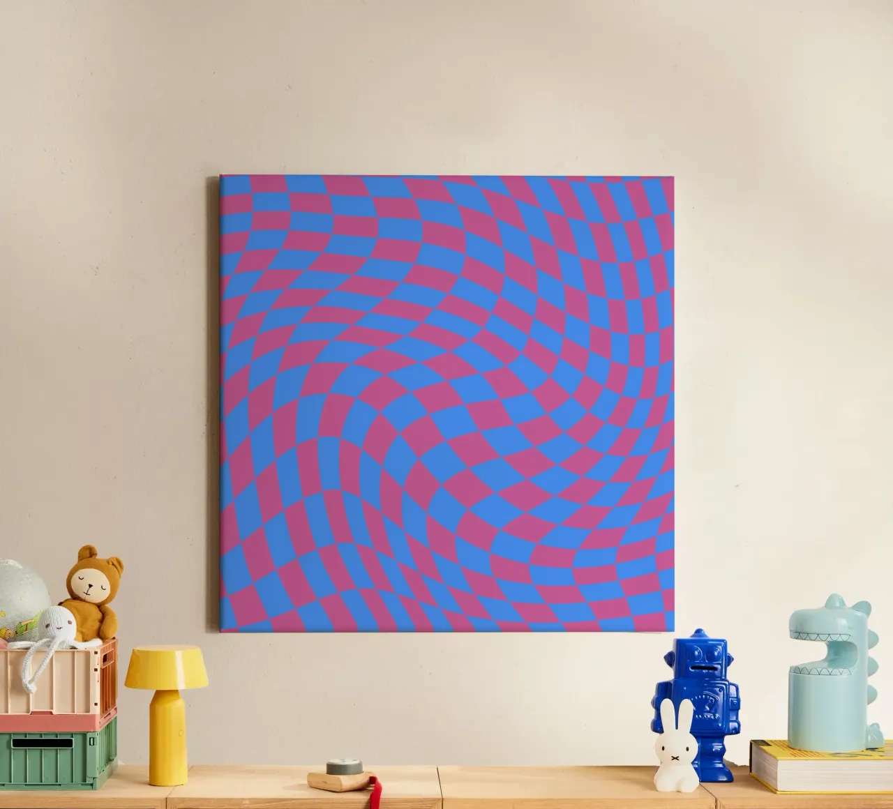 Golvende checker 05 canvas met Baklijst van Little Dean