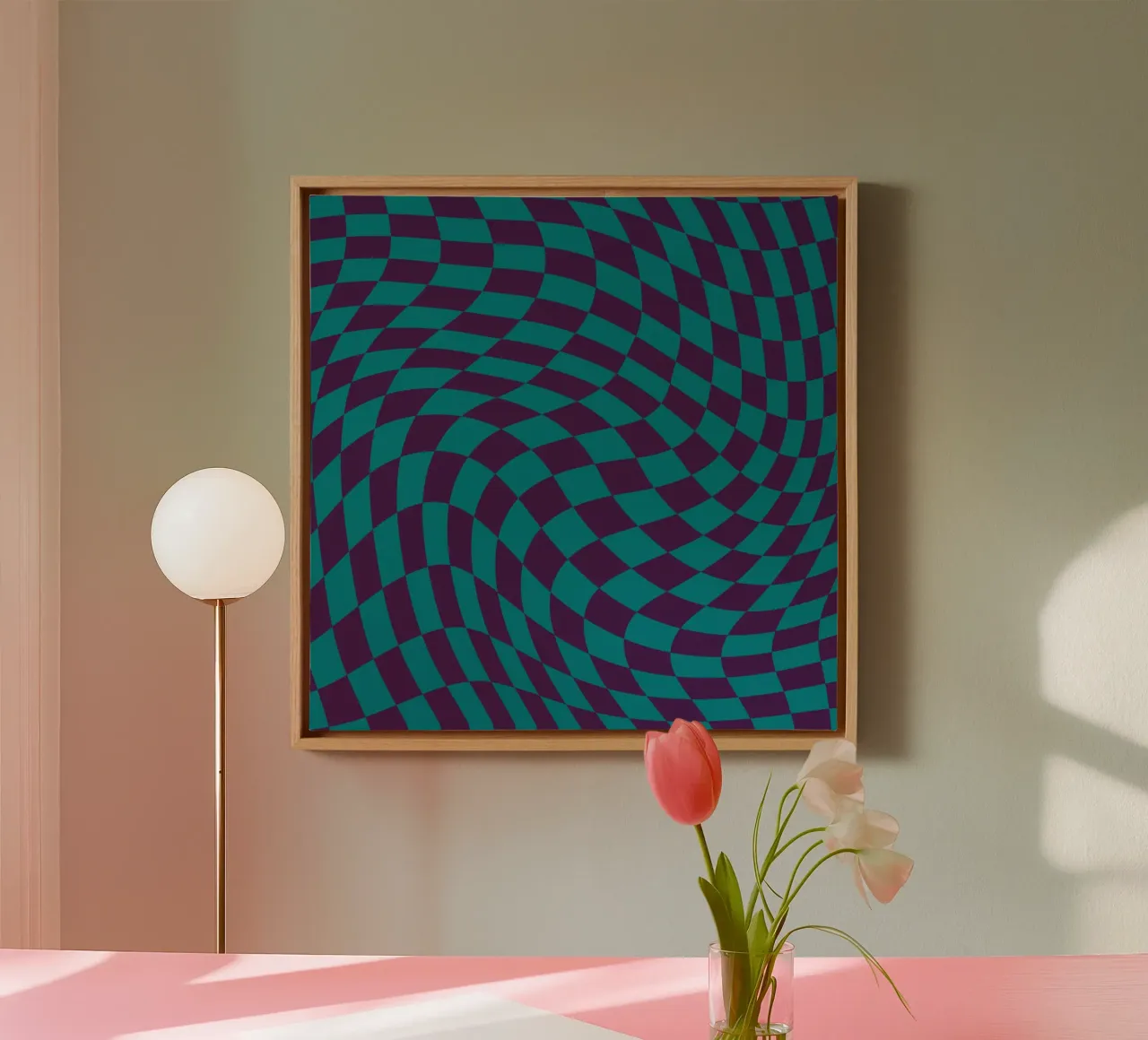 Golvende checker 06 canvas met Baklijst van Little Dean