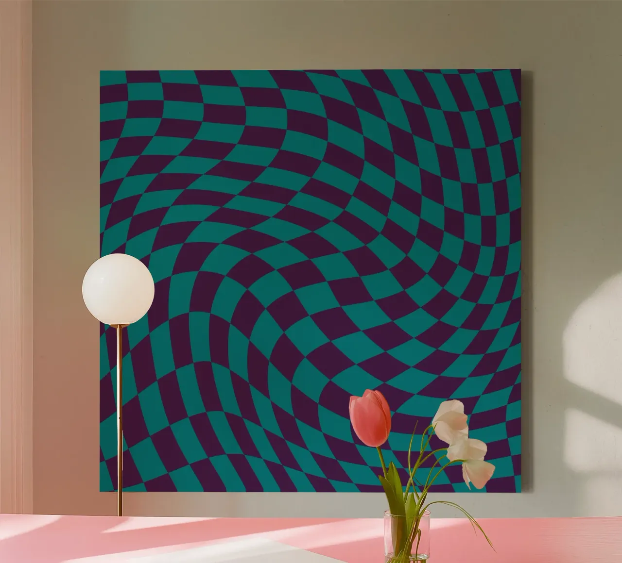 Golvende checker 06 canvas met Baklijst van Little Dean
