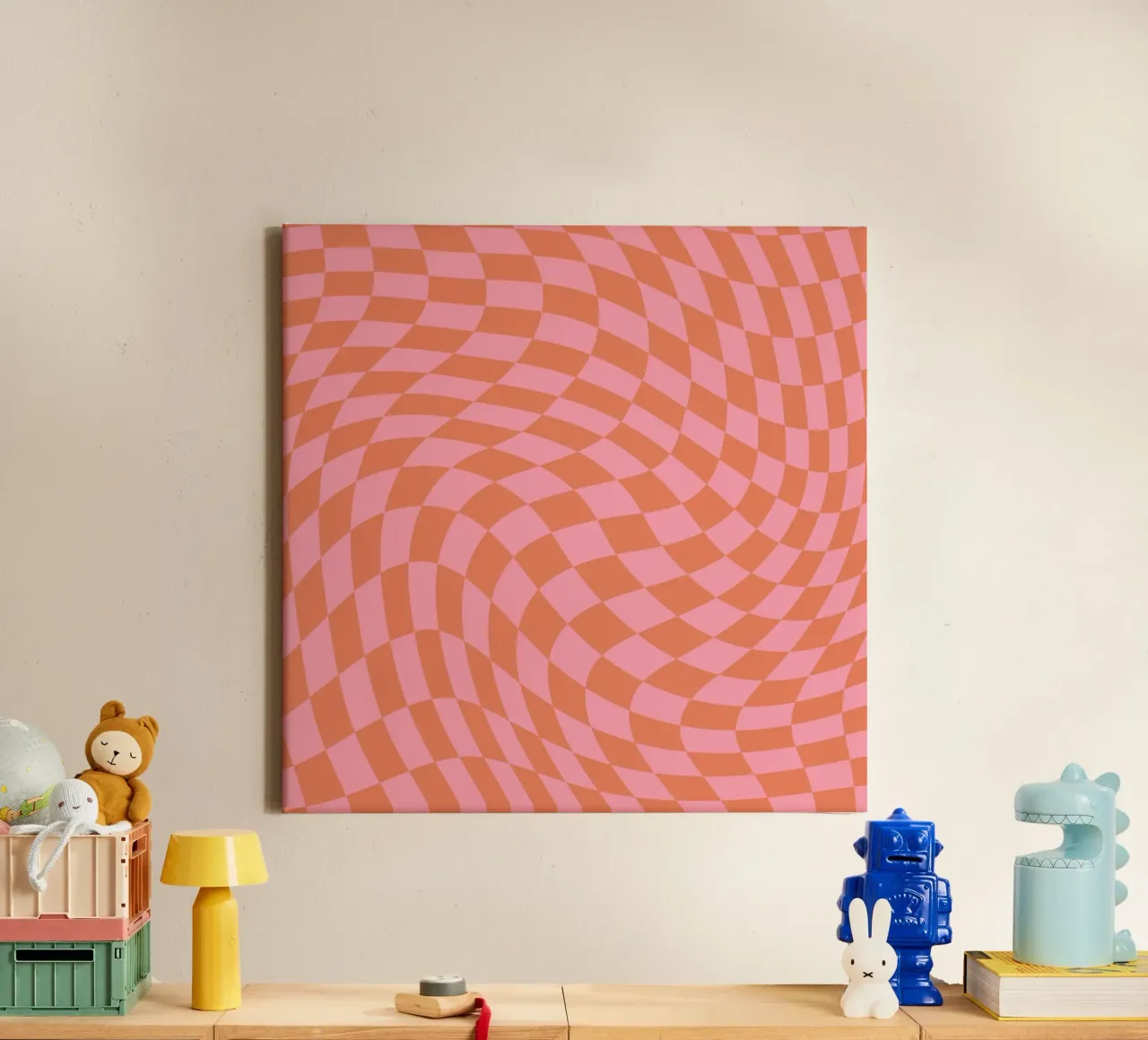 Golvende checker 08 canvas met Baklijst van Little Dean