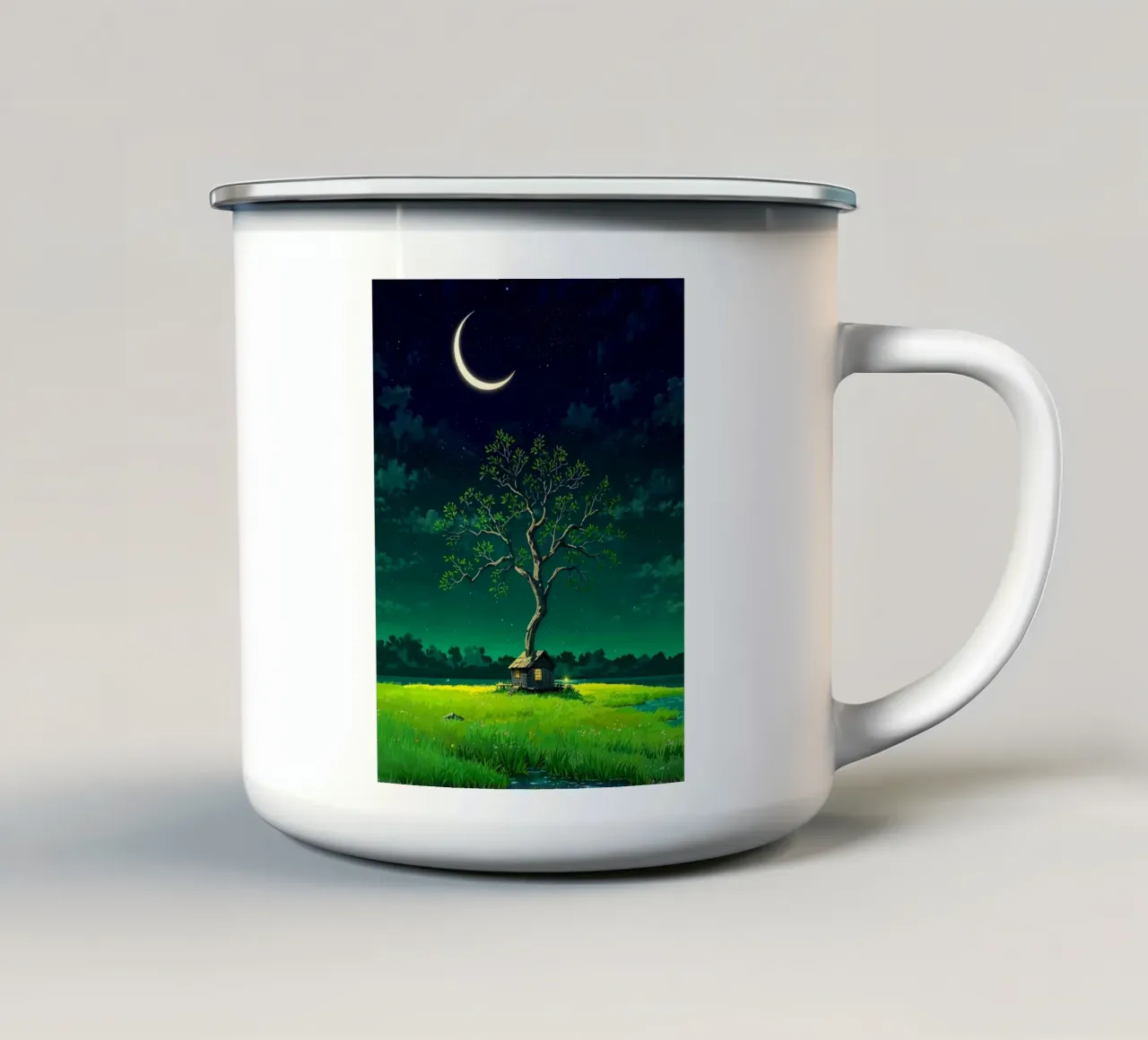 house in the middle of the rice fields enamel mug by rock music