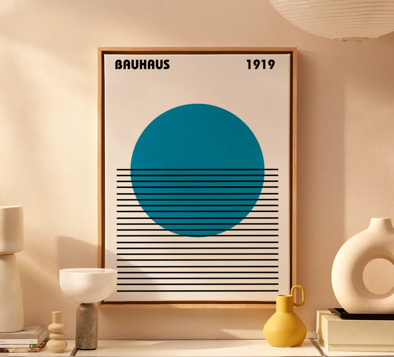 Bauhaus Horizon - Poster del cerchio blu 1919 tela con Cornice a cassetta da Studio Vibe