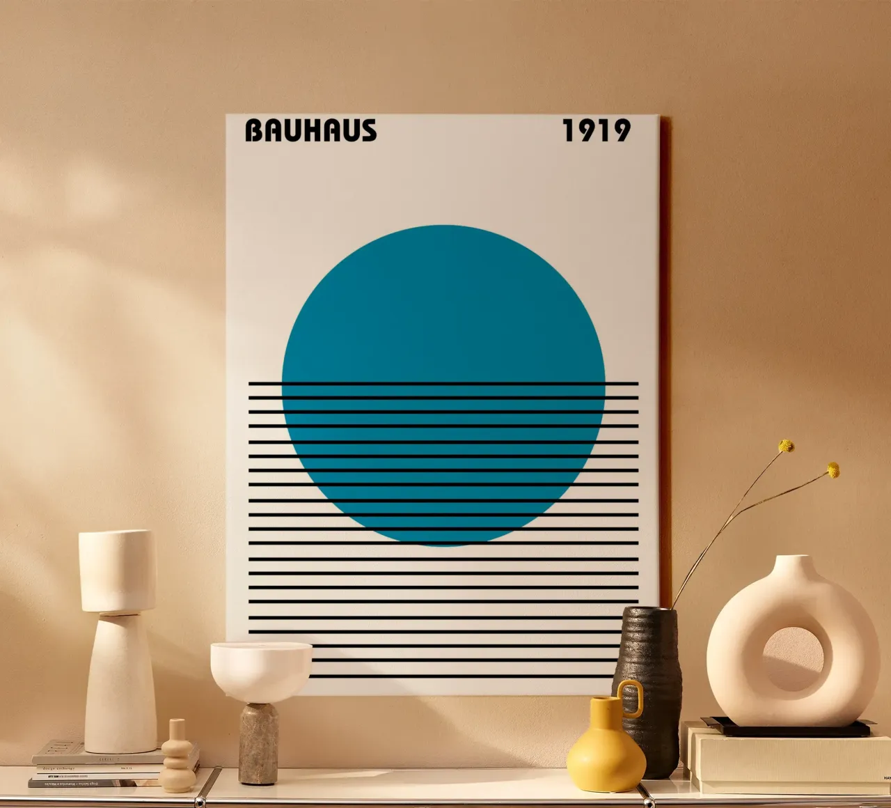 Bauhaus Horizon - Poster del cerchio blu 1919 tela con Cornice a cassetta da Studio Vibe