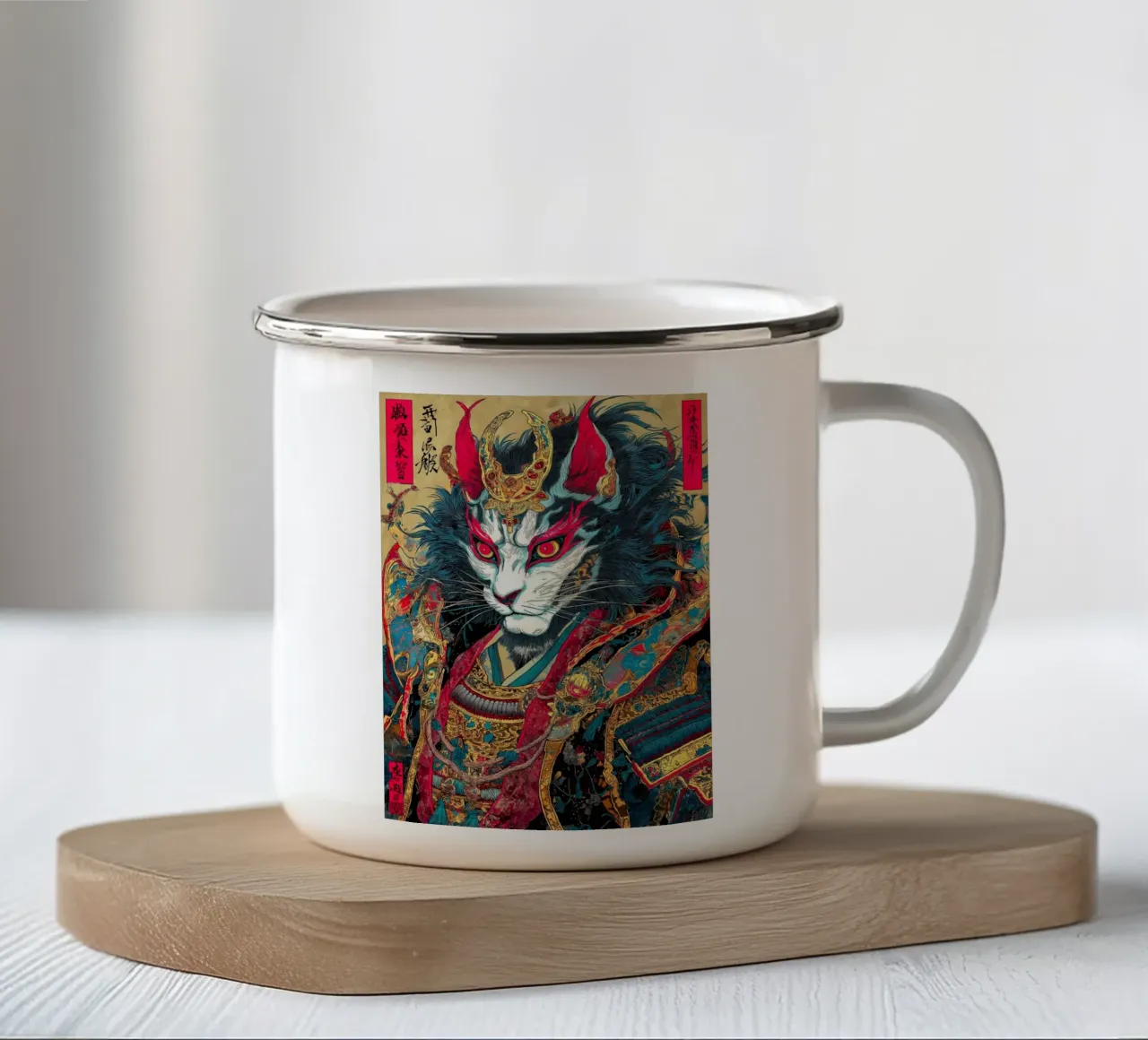 Gatto Ukiyo-e tazza in smalto da Pixel Pixie Dust