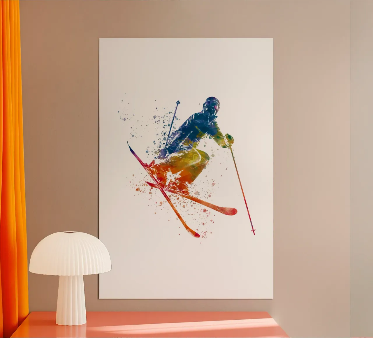 Sciatore in acquerello poster con telaio in alluminio da ⚽ Sports Pulse