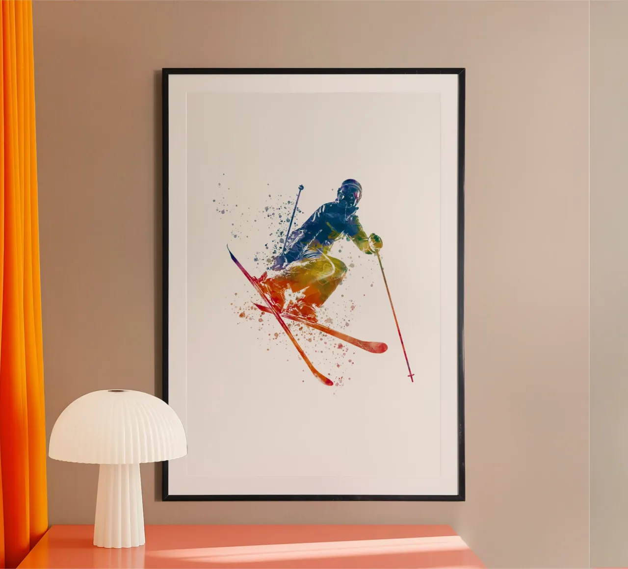 Sciatore in acquerello poster con telaio in alluminio da ⚽ Sports Pulse