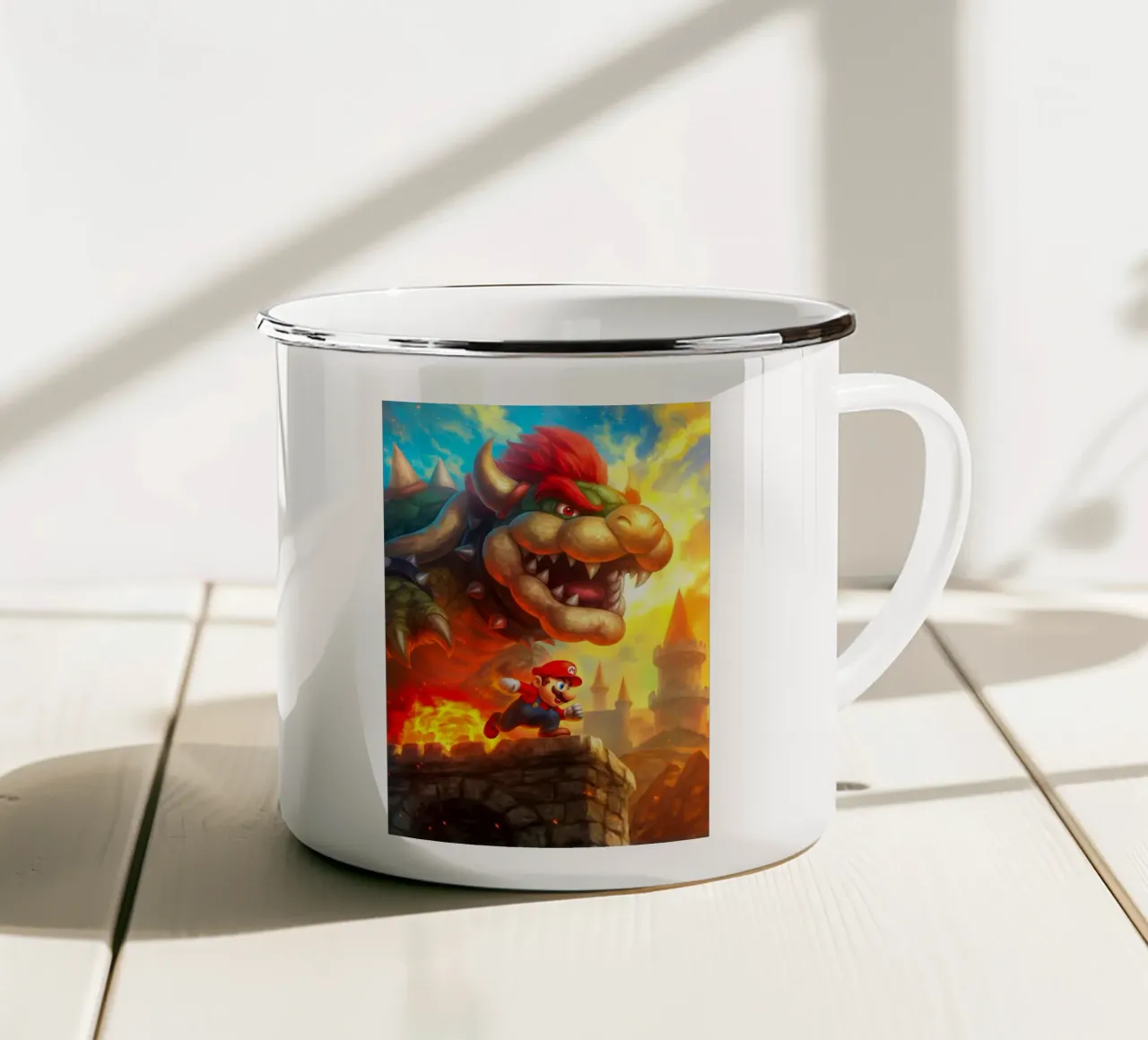 Super Mario Bros vs Bowser emaille mok van Pixel Pixie Dust