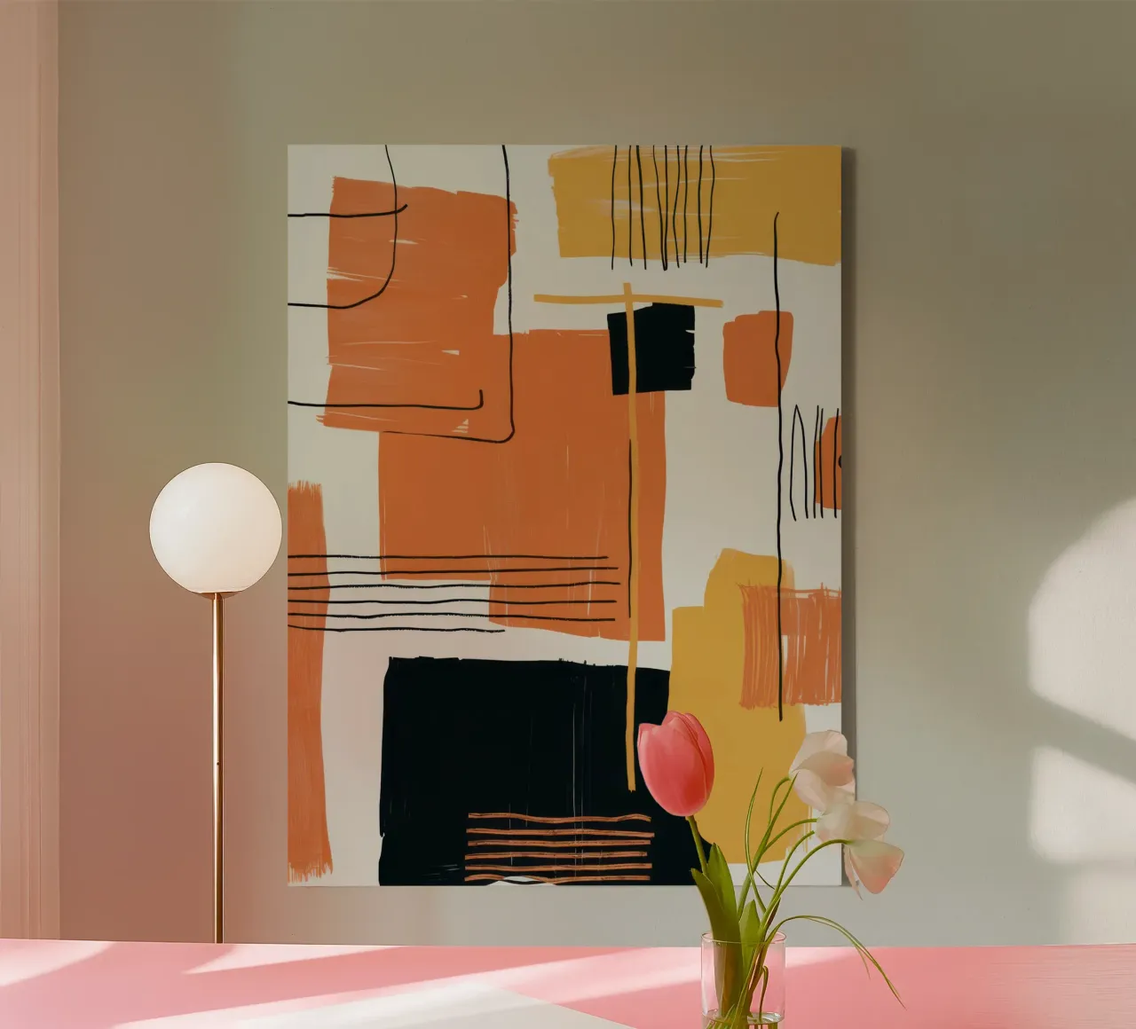 Abstracte oranje compositie canvas met Baklijst van Mark Solaria