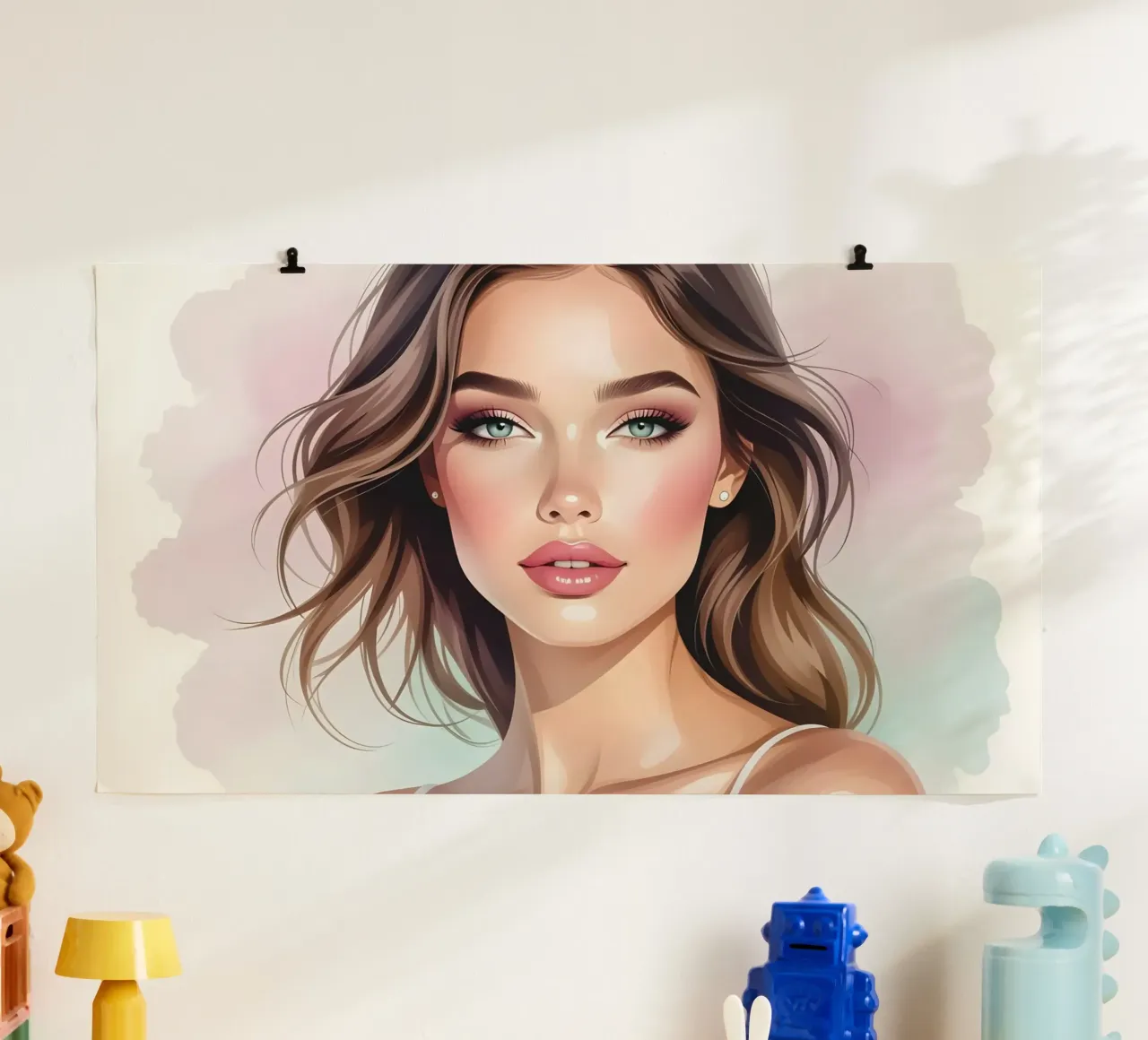 Ritratto di una bella donna poster con telaio in plastica da Magic Screen