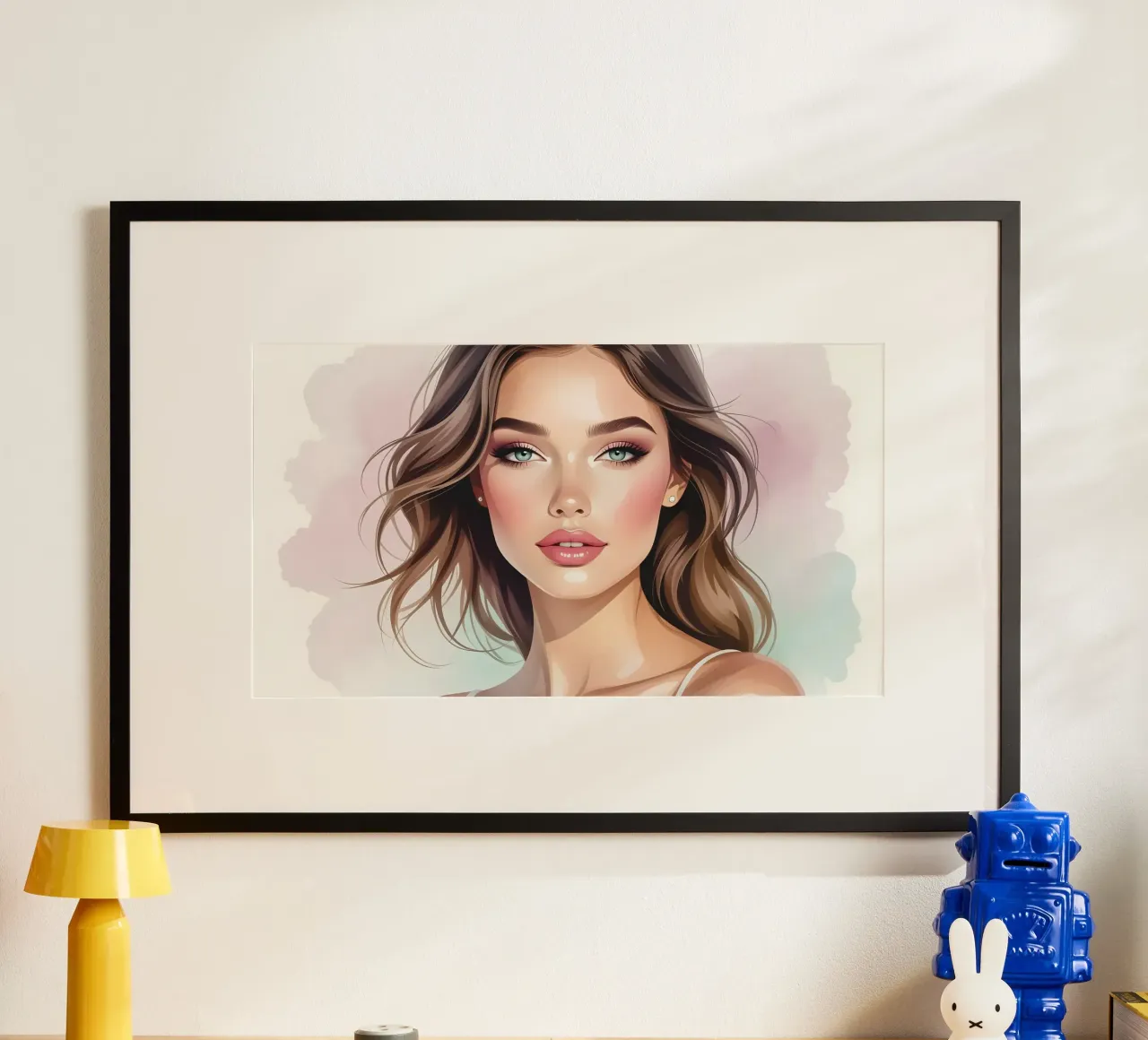 Ritratto di una bella donna poster con telaio in plastica da Magic Screen