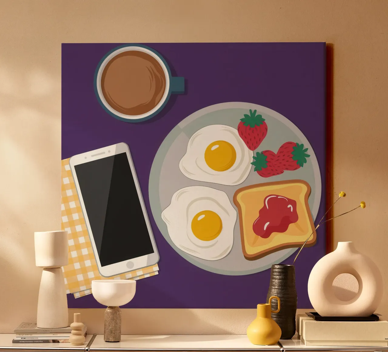 Colazione moderna Flatlay tela con Cornice a cassetta da Mark Solaria