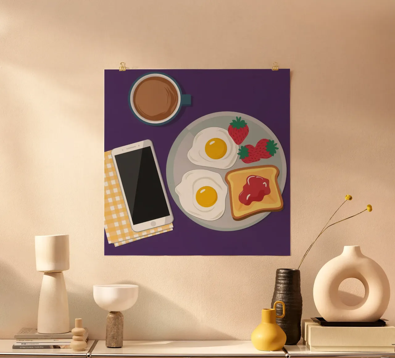 Colazione moderna Flatlay poster con telaio in plastica da Mark Solaria