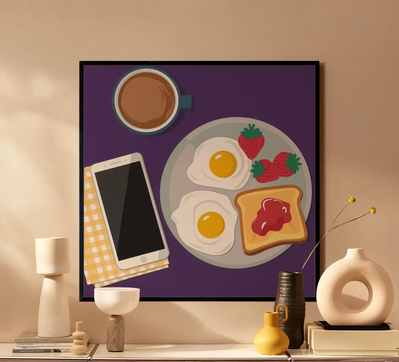 Colazione moderna Flatlay poster con telaio in plastica da Mark Solaria