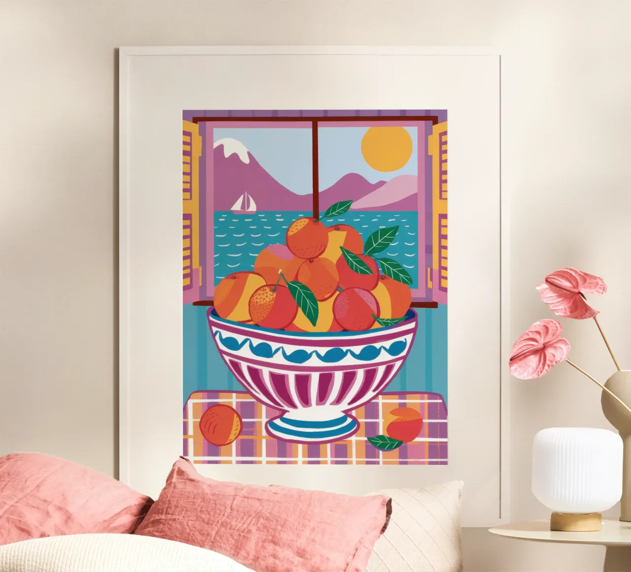 Finestra con ciotola di frutta poster da Mark Solaria