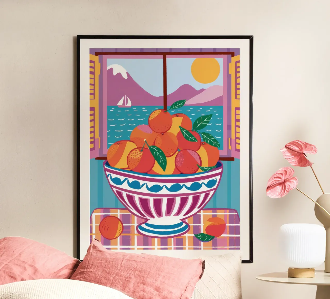 Finestra con ciotola di frutta poster da Mark Solaria