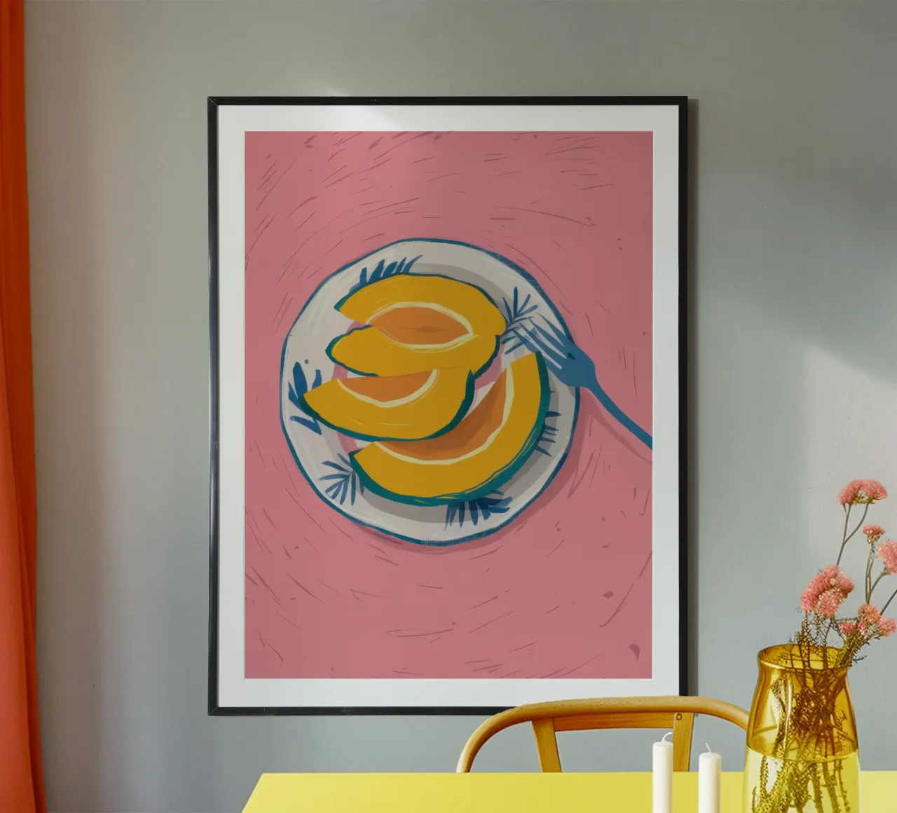 Piatto di mango a fette poster con telaio in alluminio da Mark Solaria