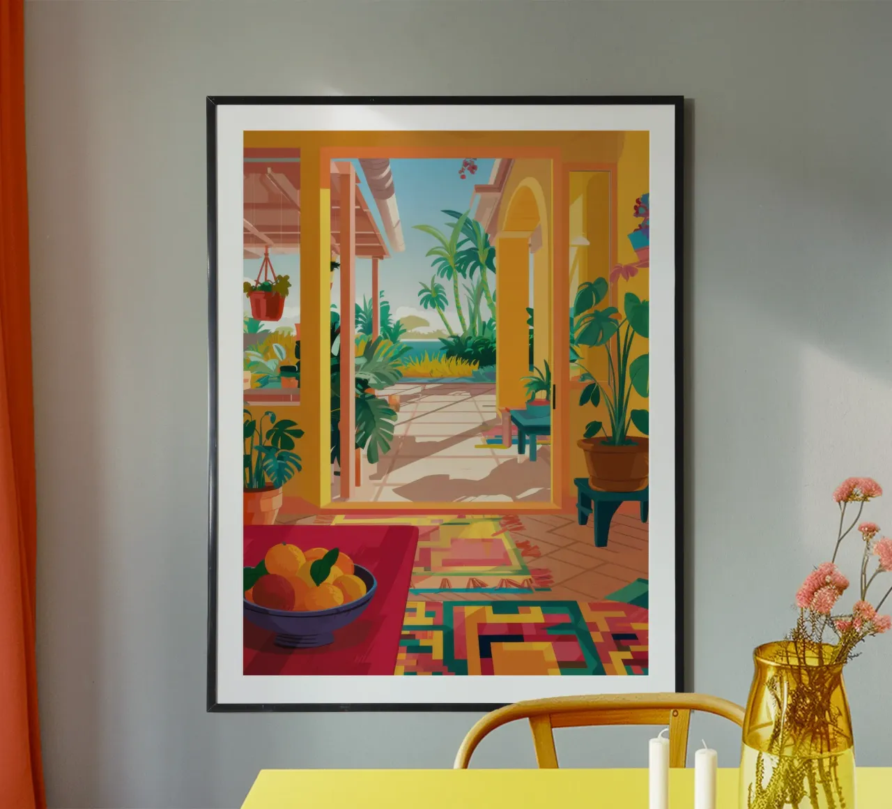 Caldo patio soleggiato poster con telaio in alluminio da Mark Solaria