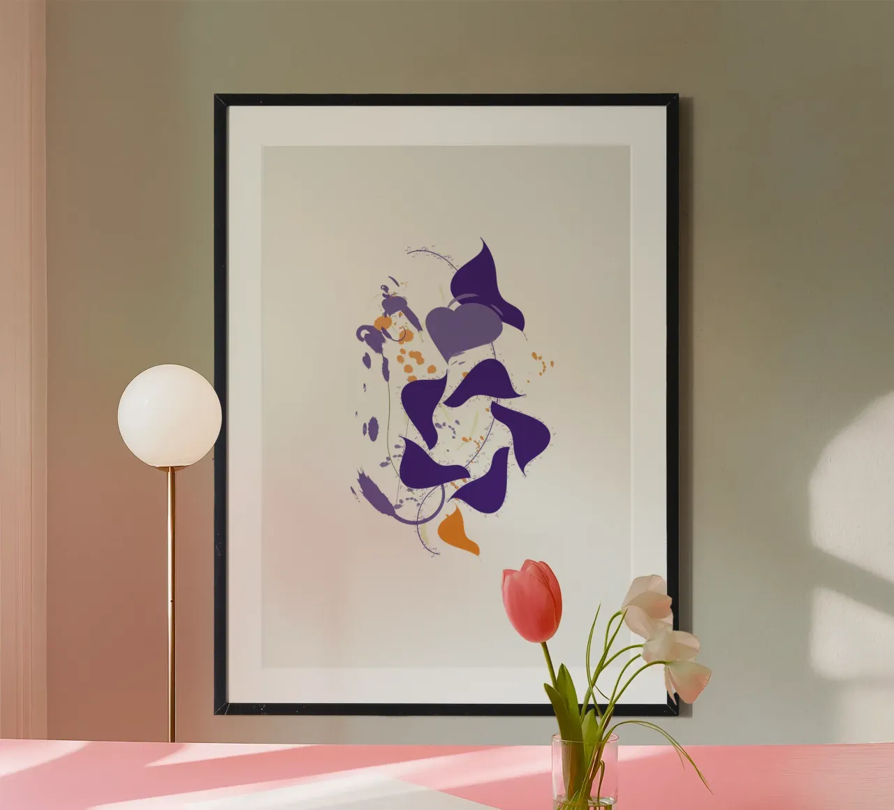 Emozione viola poster con telaio in alluminio da Carrot & Soul