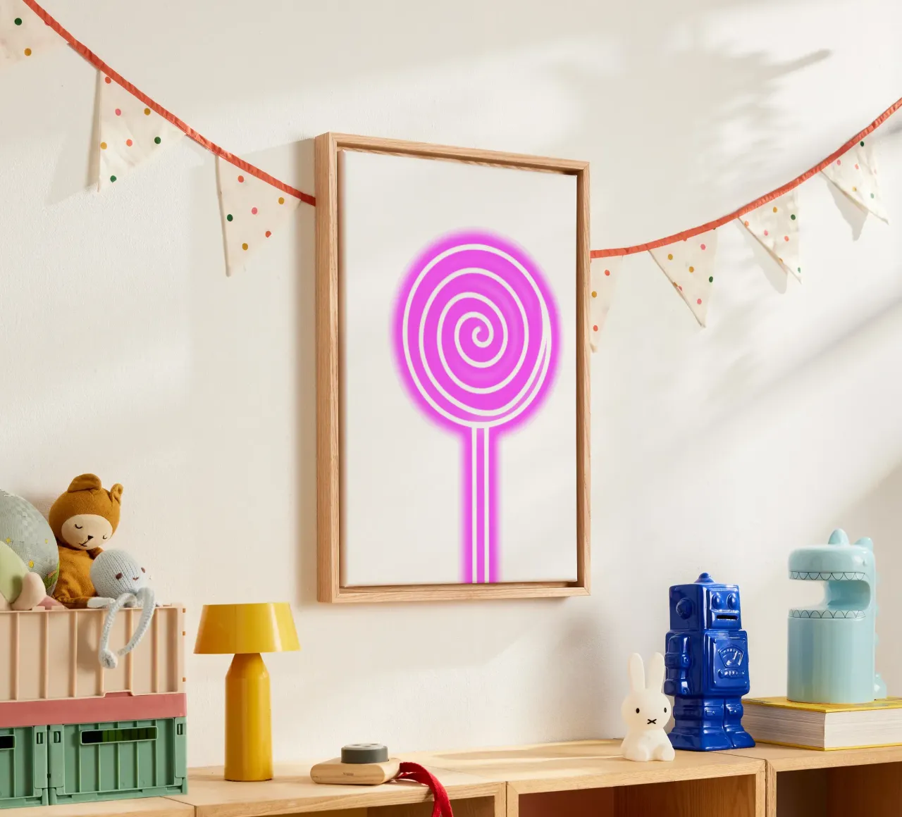 Roze Neon Lolly Pop Art - Sweet Glow Digitale Print canvas met Baklijst van homdeco