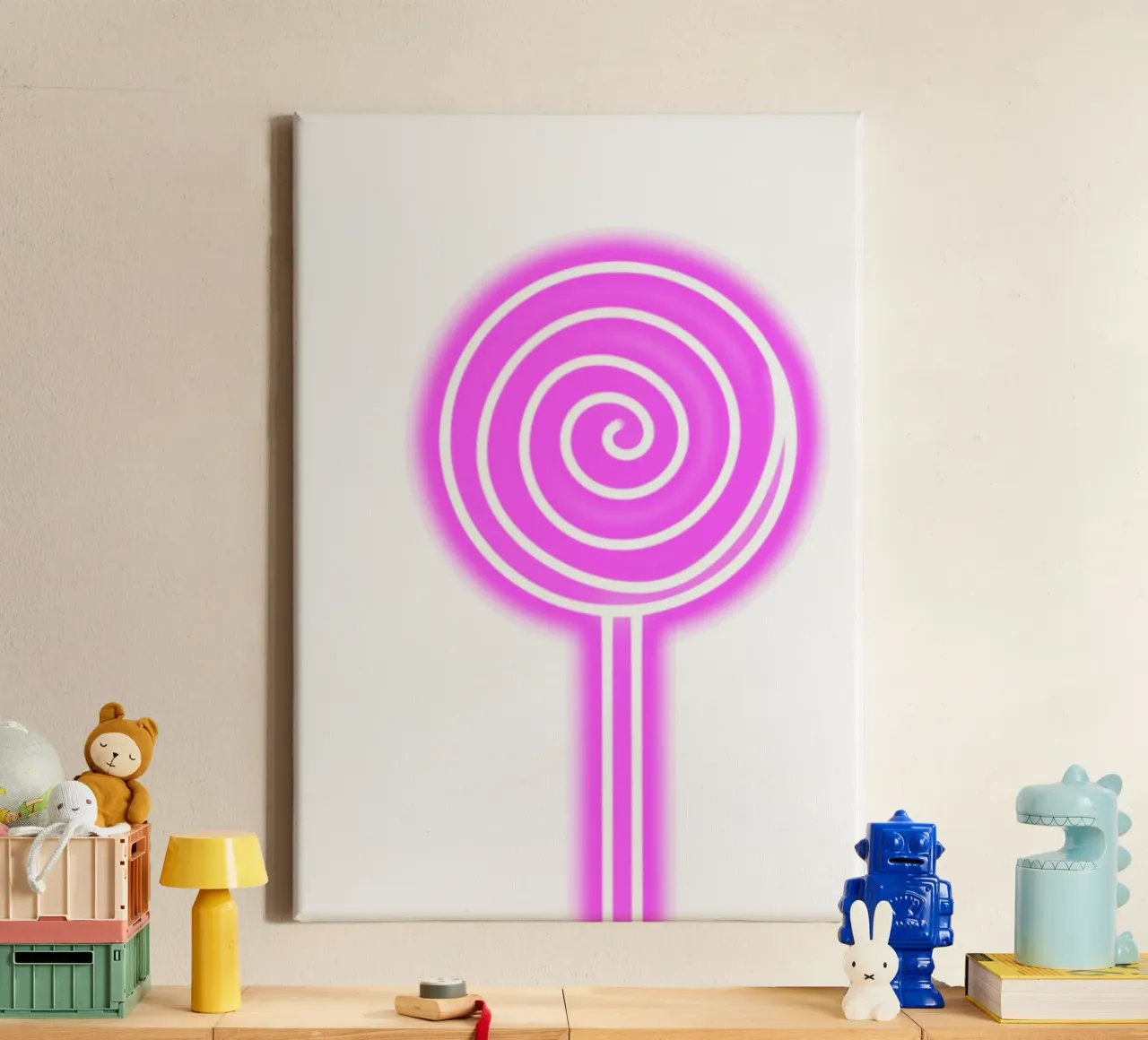 Roze Neon Lolly Pop Art - Sweet Glow Digitale Print canvas met Baklijst van homdeco