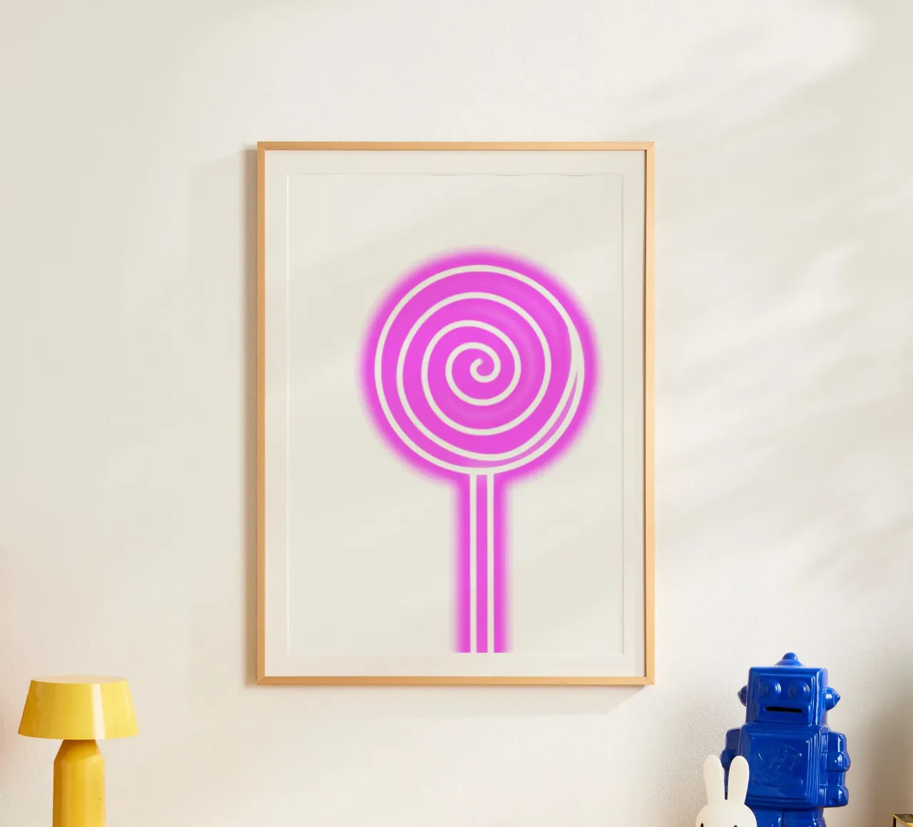 Lollipop Pop Art rosa neon - Stampa digitale Sweet Glow poster con telaio in alluminio da homdeco