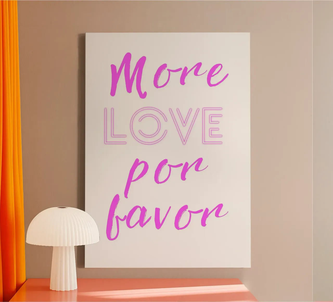 "More Love Por Favor" Neon Script Art Print - Trendy Muur De canvas met Baklijst van homdeco
