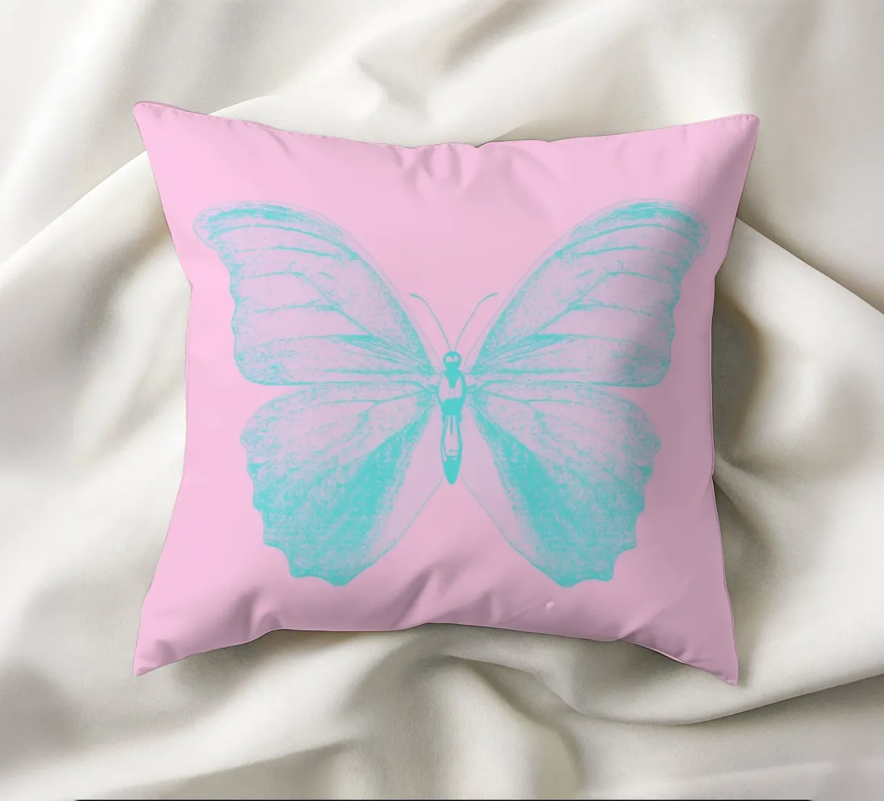 Aqua Butterfly Dream - Impression numérique esthétique rose et bleue coussin de homdeco