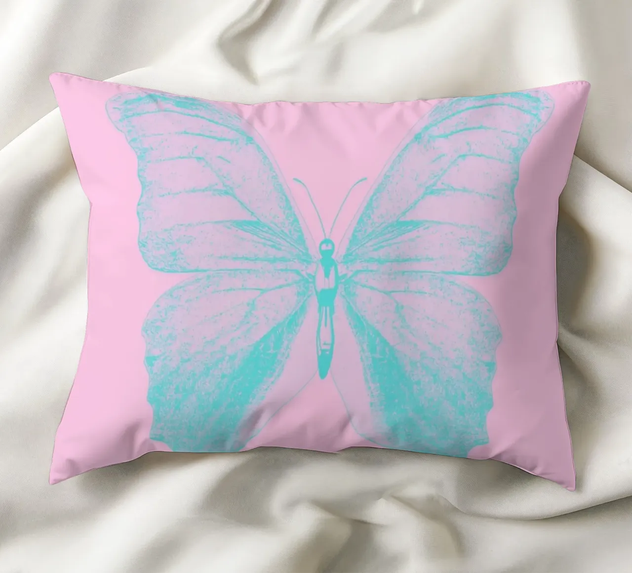 Aqua Butterfly Dream - Impression numérique esthétique rose et bleue coussin de homdeco