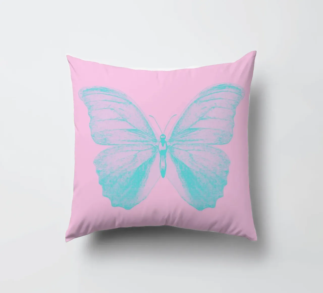 Aqua Butterfly Dream - Impression numérique esthétique rose et bleue coussin de homdeco