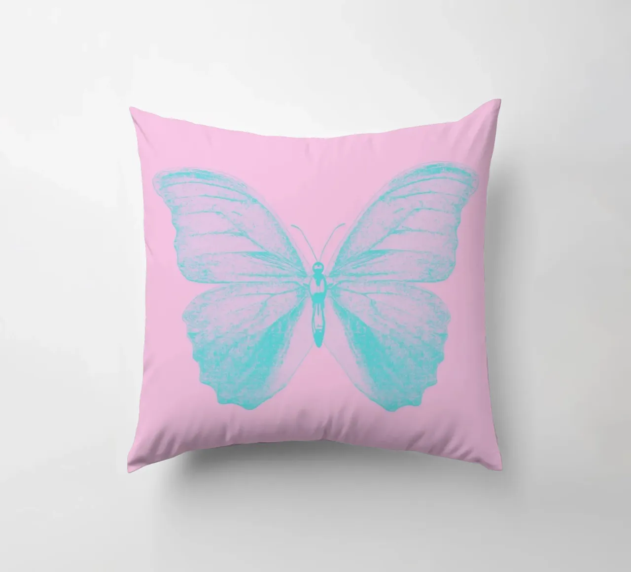 Aqua Butterfly Dream - Impression numérique esthétique rose et bleue coussin de homdeco