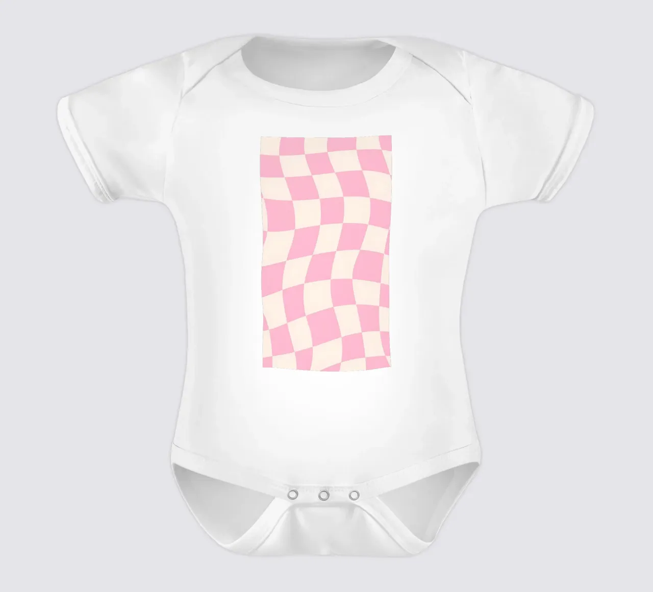Rosa & cremefarbenes gewelltes Schachbrett - Retro-ästhetischer Druck Kurzarm Babybody von homdeco