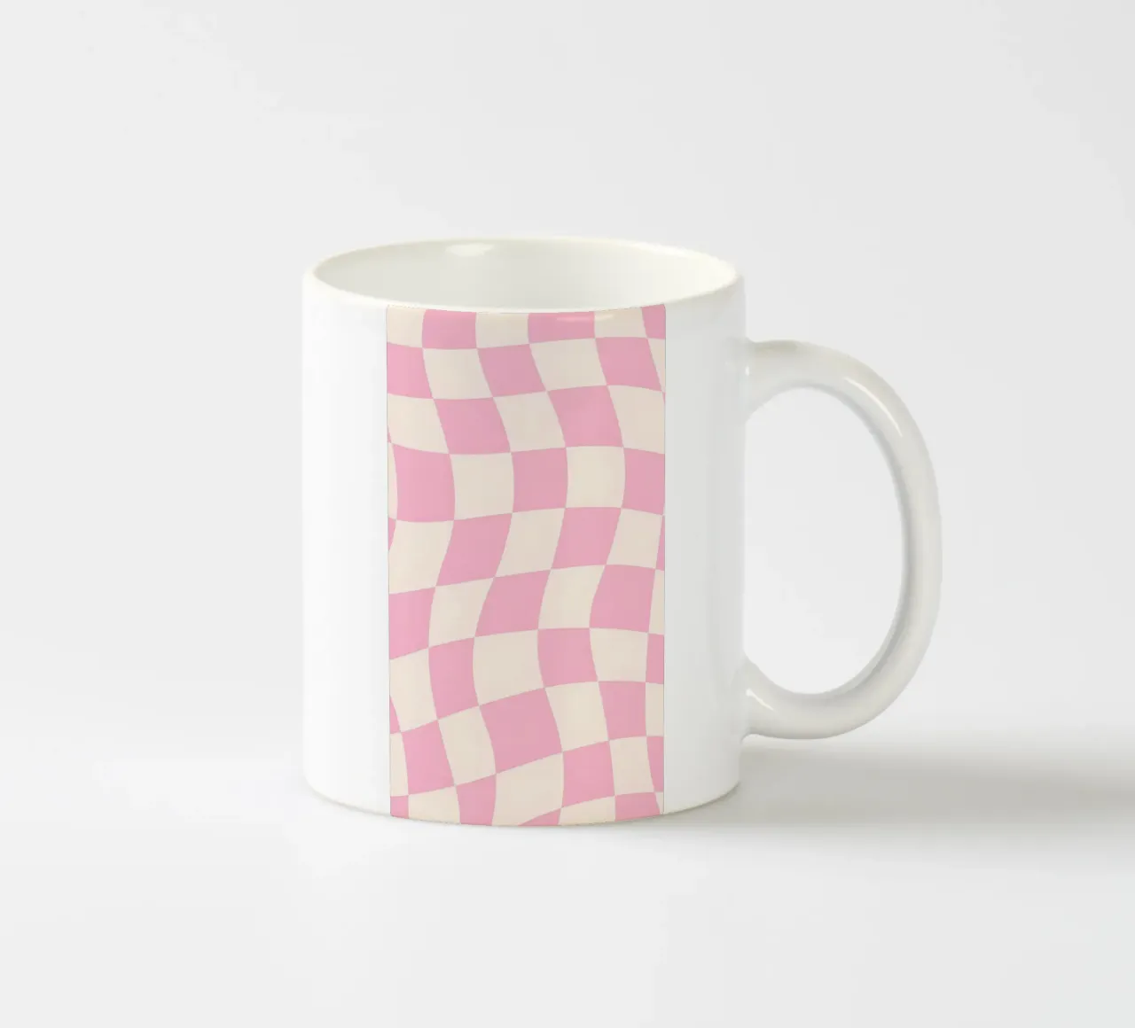 Roze & Creme Golvend Dambord - Retro Esthetische Print keramische mok van homdeco