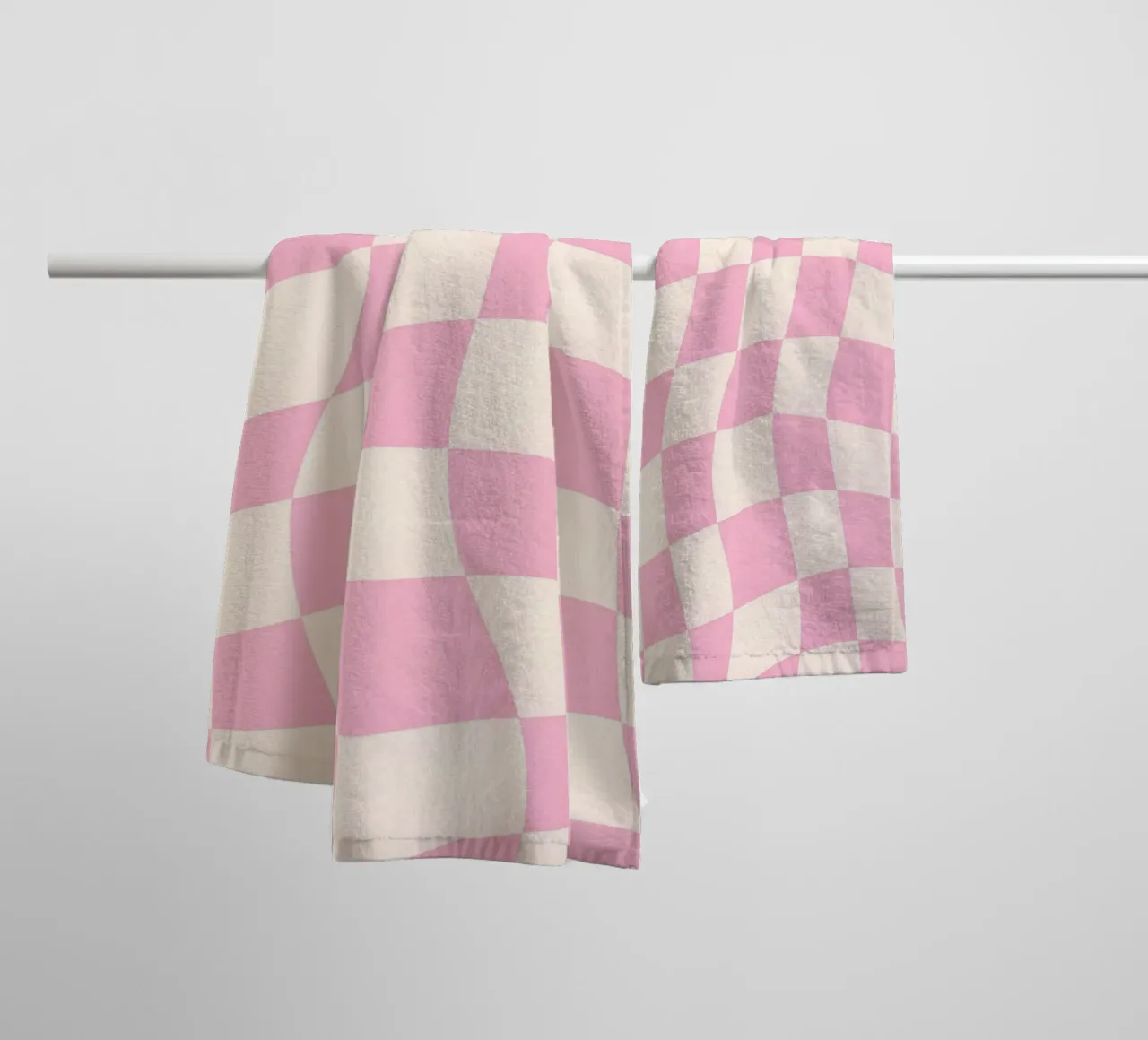 Pink & Cream Wavy Checkerboard - Retro Aesthetic Print towel by homdeco