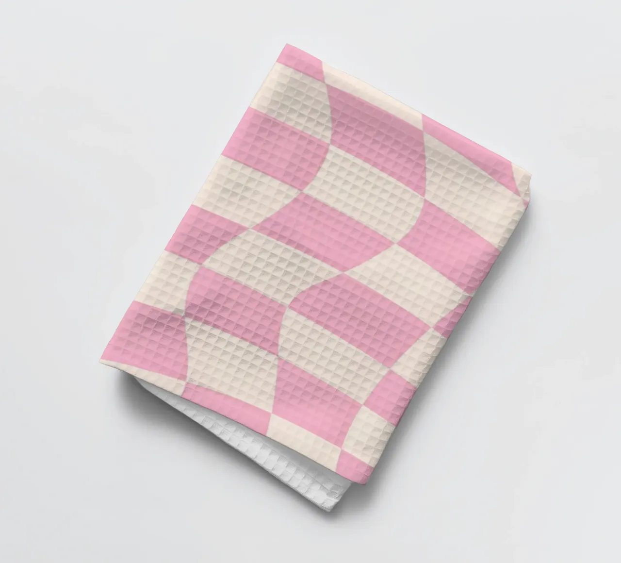 Pink & Cream Wavy Checkerboard - Retro Aesthetic Print tea towel by homdeco