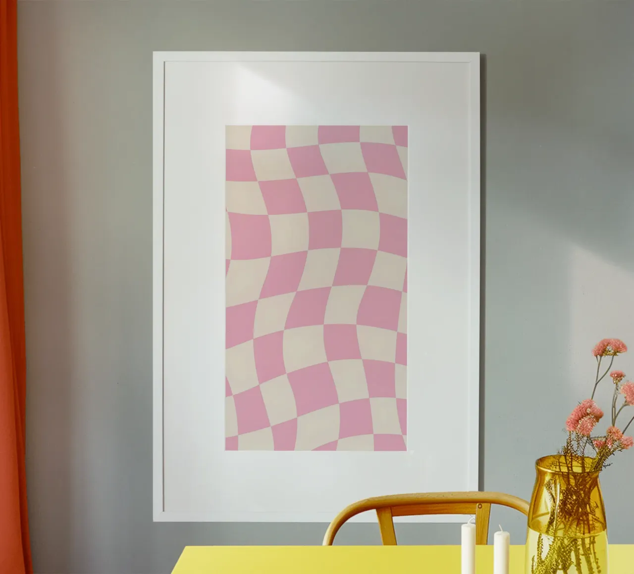 Roze & Creme Golvend Dambord - Retro Esthetische Print hahnemühle van homdeco