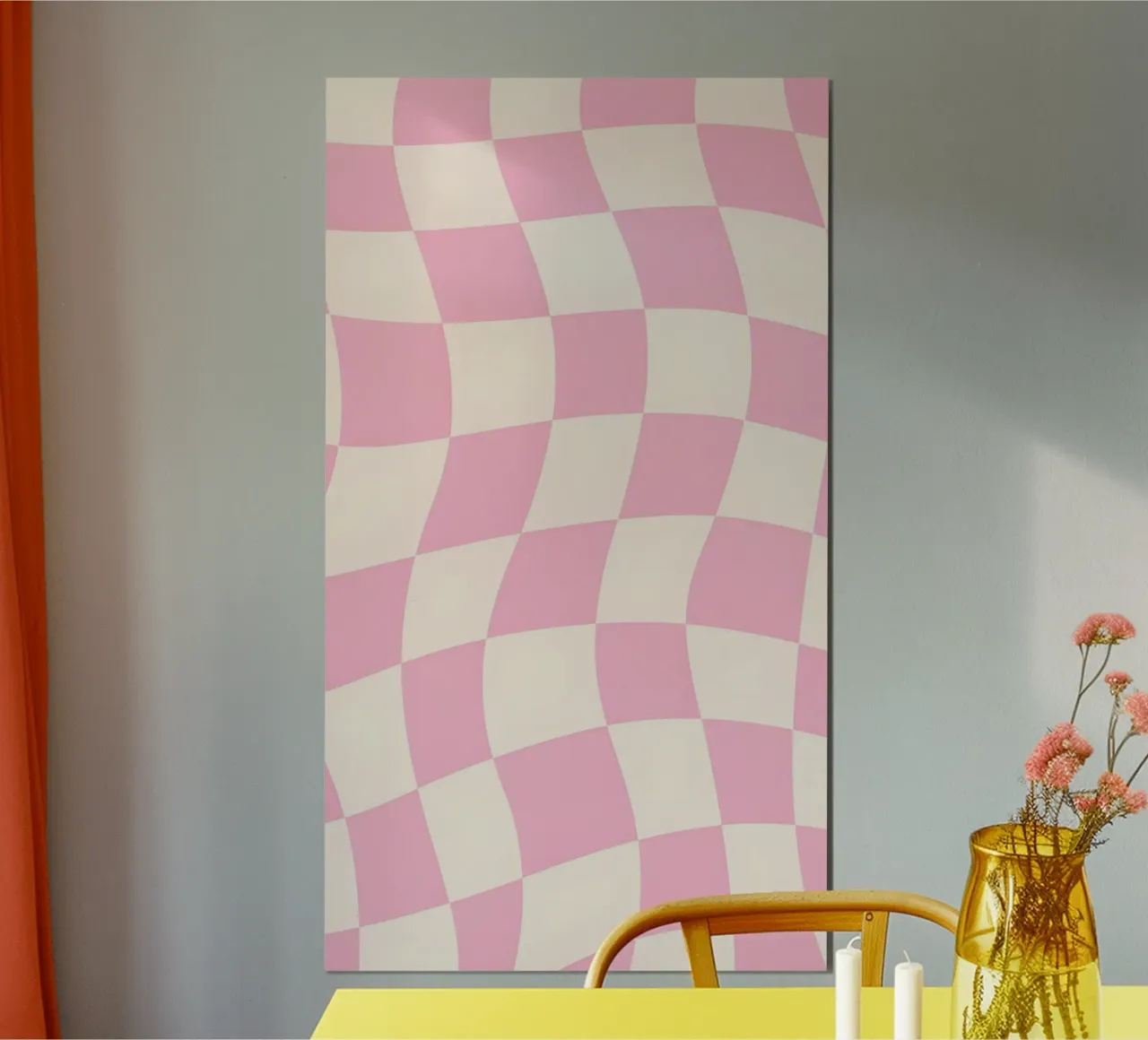 Roze & Creme Golvend Dambord - Retro Esthetische Print hahnemühle van homdeco