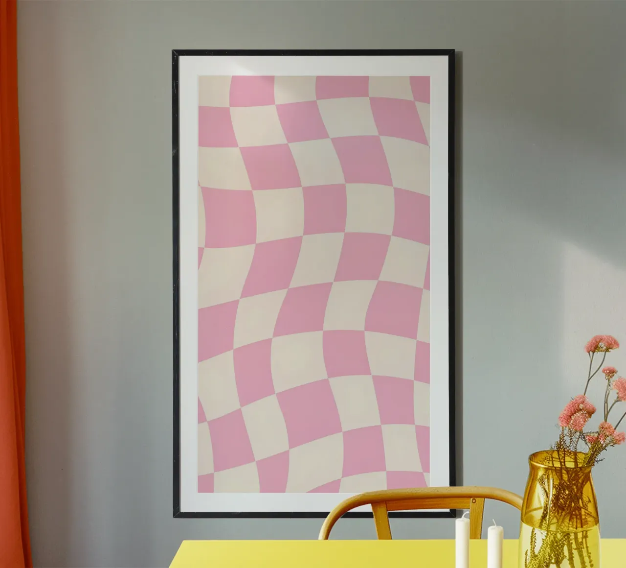 Roze & Creme Golvend Dambord - Retro Esthetische Print hahnemühle van homdeco