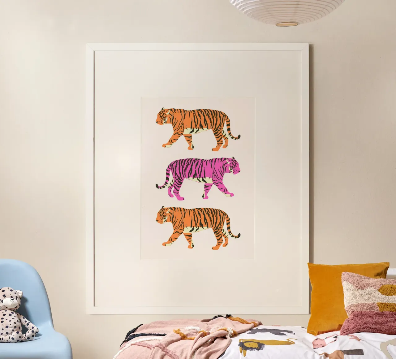 Trio di tigri Pop Art - Stampa digitale sulla fauna selvatica poster con telaio in legno da homdeco