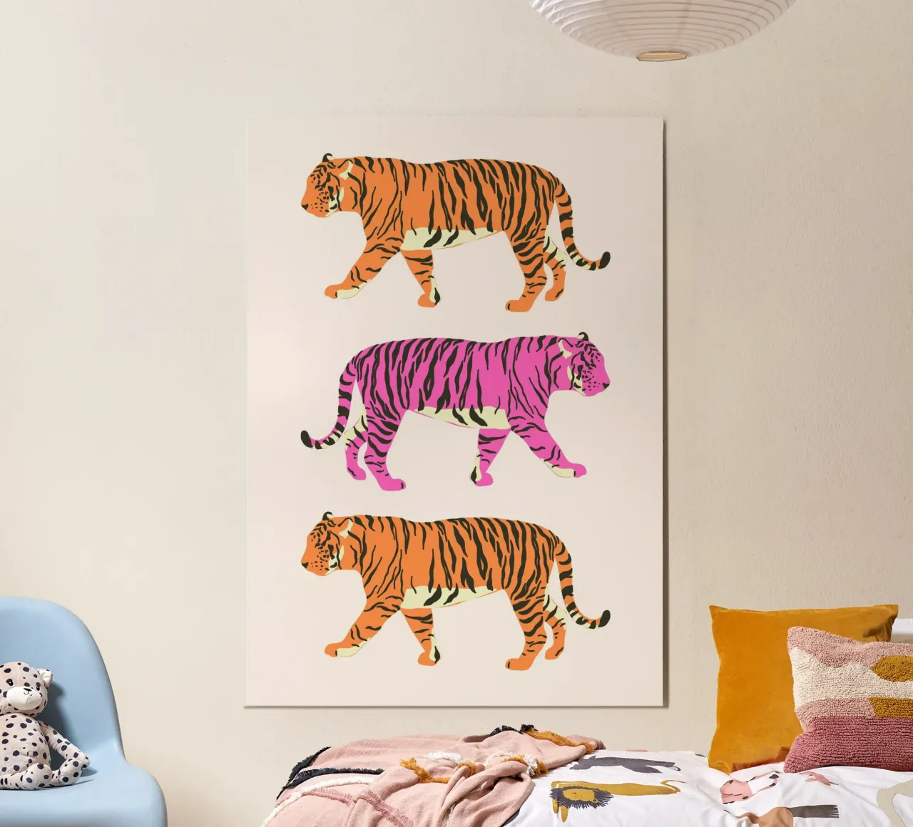 Trio di tigri Pop Art - Stampa digitale sulla fauna selvatica poster con telaio in legno da homdeco