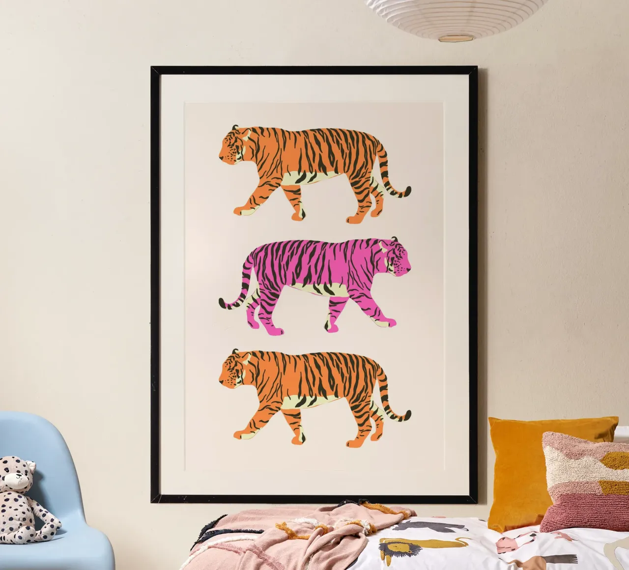 Trio di tigri Pop Art - Stampa digitale sulla fauna selvatica poster con telaio in legno da homdeco