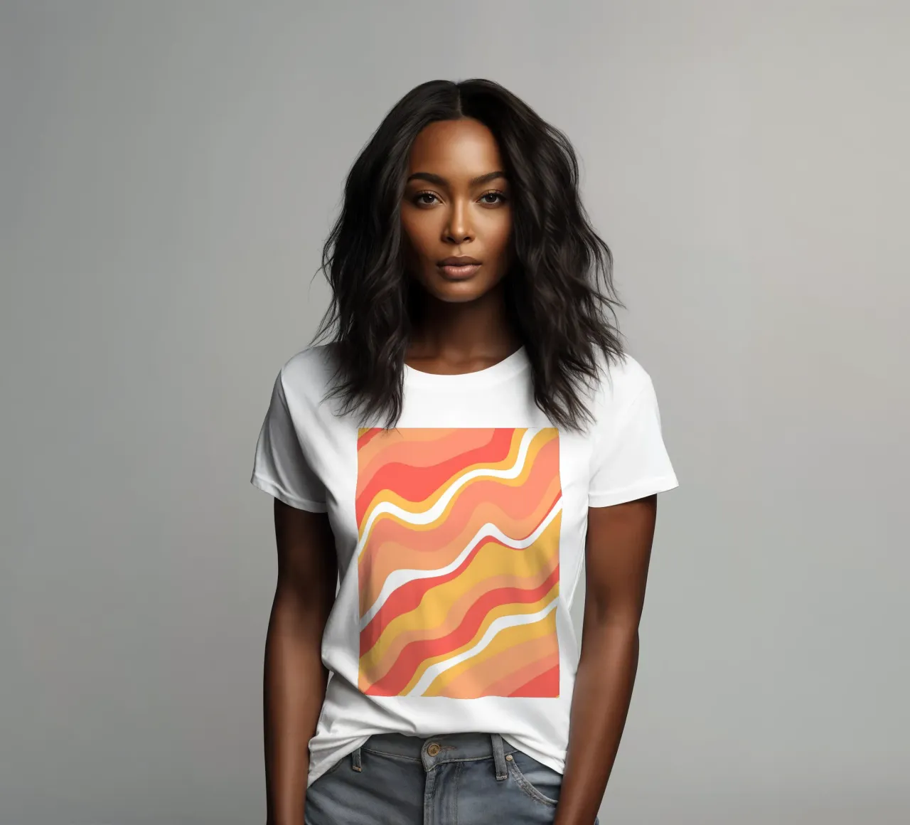 Warm Wave Abstract - Arte retrò a vortice arancione e rosa t-shirt da donna da homdeco